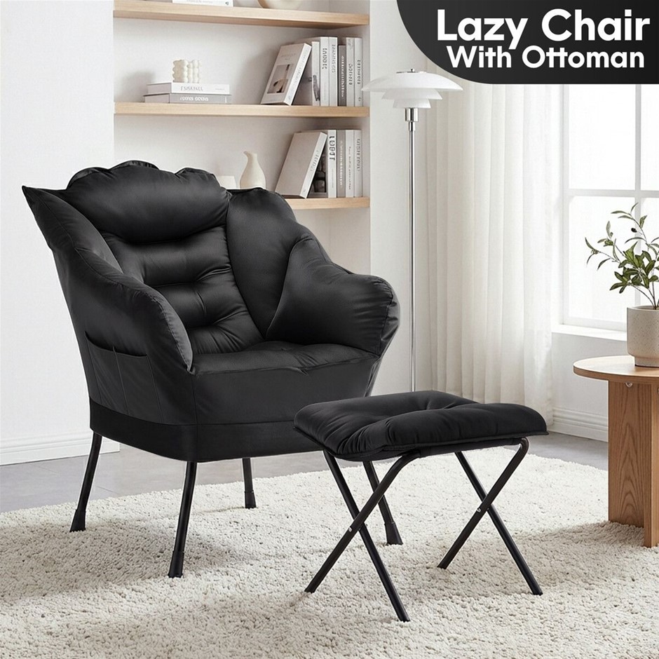 Lazy Lounge Chair Armchair with Cushioned Footstool