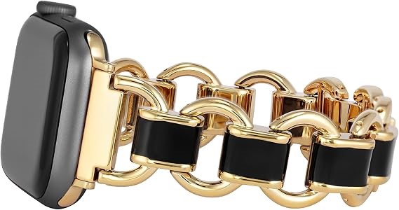 Anne Klein Fashion Chain Bracelet Apple Watch Band – Black/Gold-Tone, 42/44