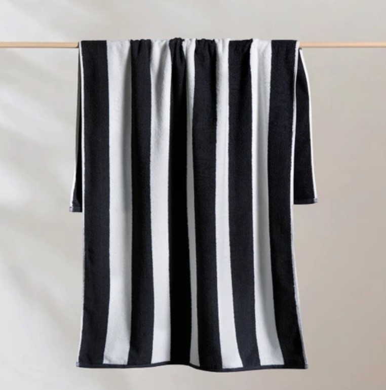 400GSM Cabana Stripe Cotton Polyester Towel 75 x 150 cm, Navy Grey