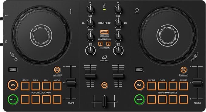 ALPHATHETA DDJ-FLX2 Compact 2-Channel DJ Driver. NB: Turns On, Untested.