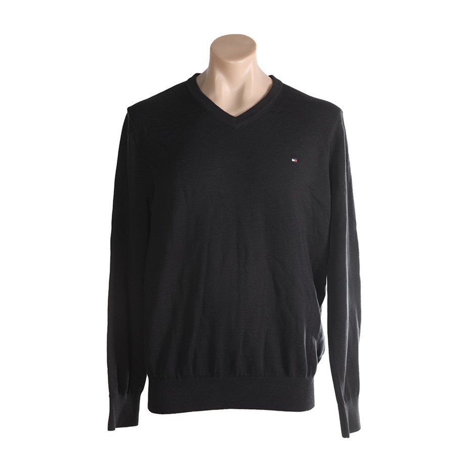 TOMMY HILFIGER Men's Pacific V-Neck Sweater, Size L, 100% Cotton, Dark Sabl
