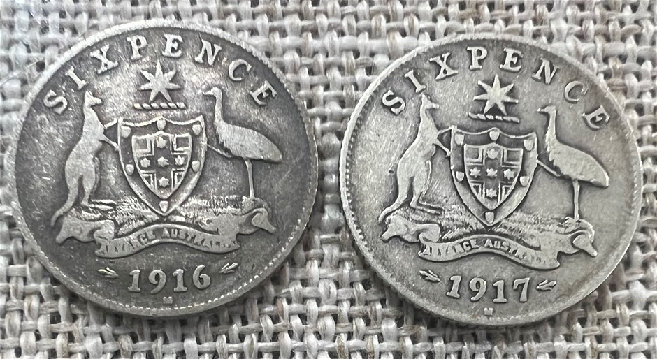 1916 & 1917 Australia Silver KGV Six Pence