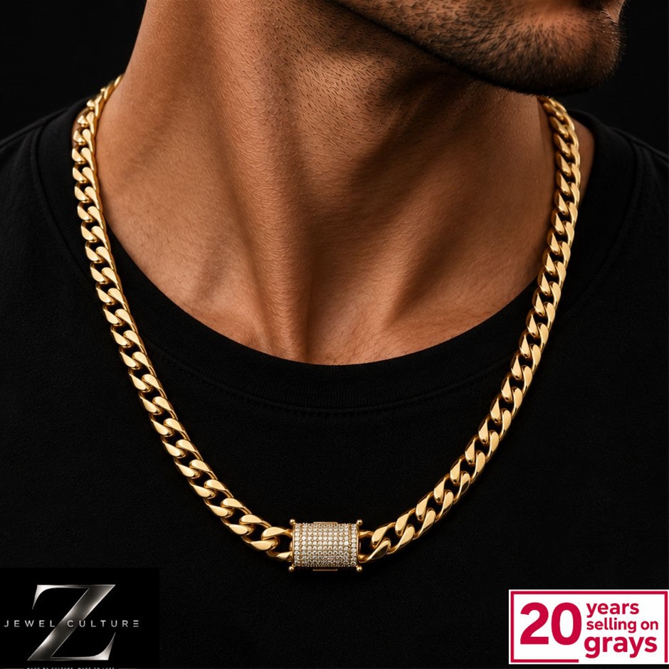 Gold Plated Cuban Link Diamond Necklace