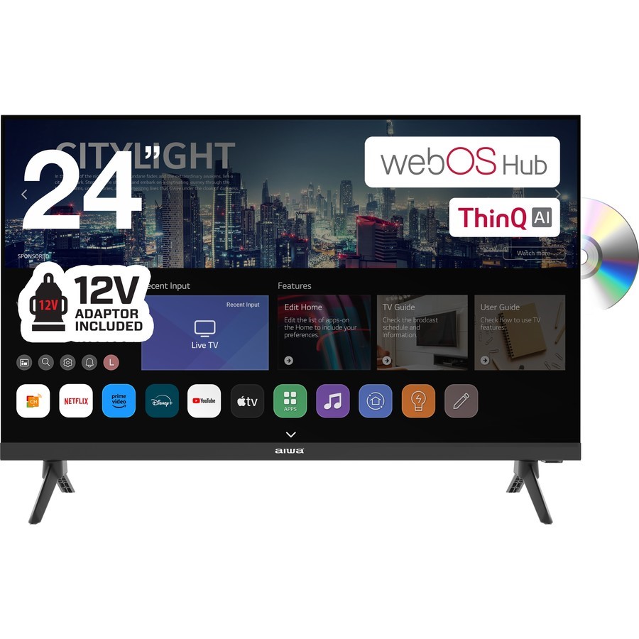 AIWA 24 Inch FHD WebOS TV with DVD Combo NB: Minor use & no remote