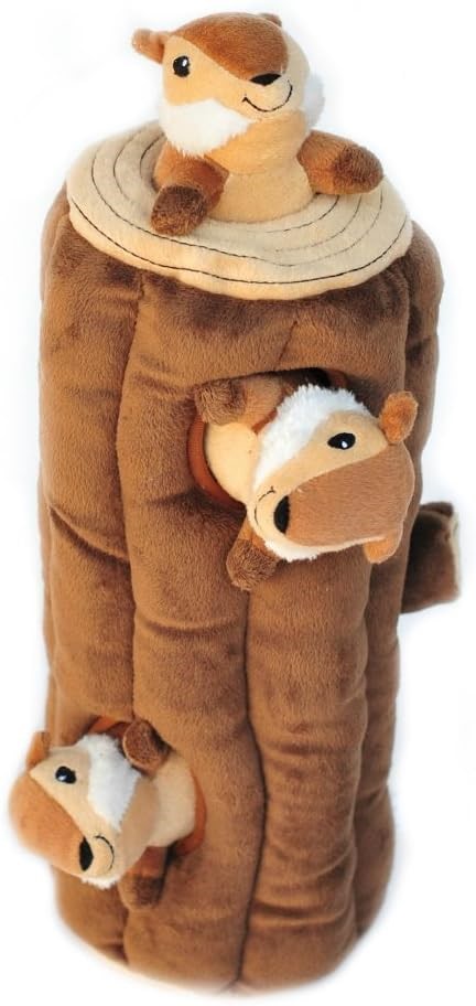 ZIPPYPAWS Zippy Burrow Log Chipmunks, 14 x 6 x 6 in, Brown.