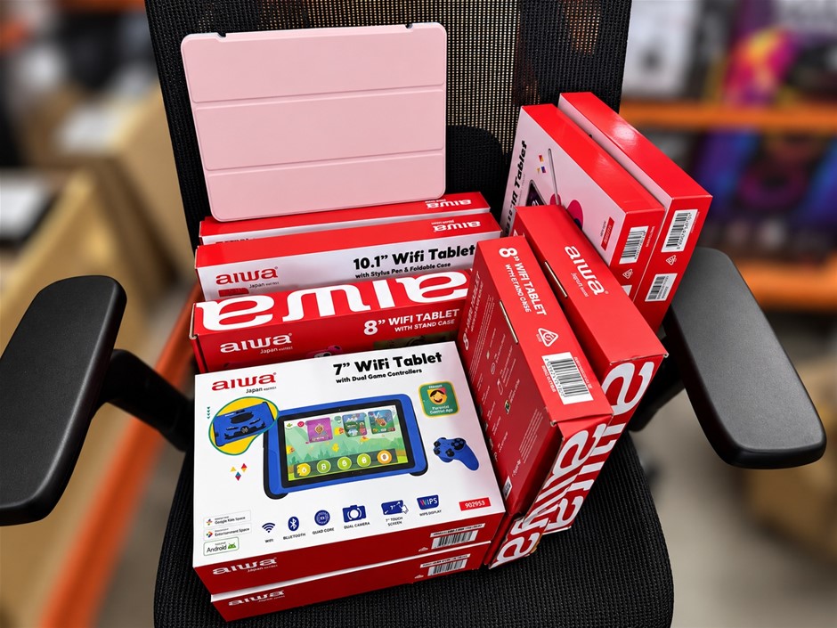 Assorted Aiwa WiFi Tablets – 7", 8" & 10.1" Android Models with Cases NB: v
