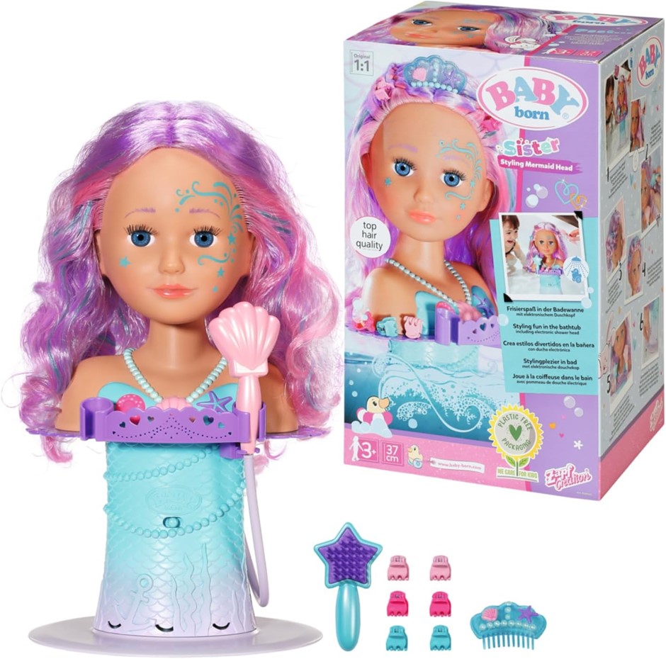 BABY BORN Sister Styling Mermaid Head, Includes Starfish-Shaped Hairbrush,