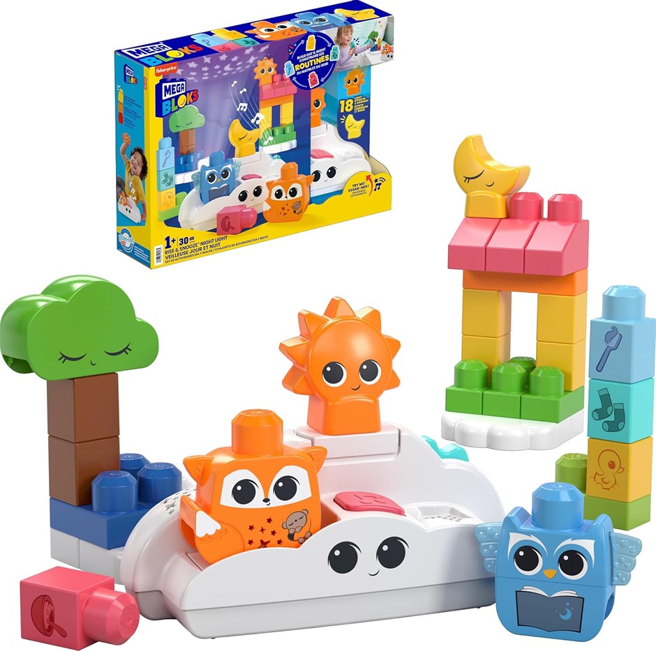 MEGA BLOKS Fisher-Price Toddler Building Blocks Toy, Rise & Snooze Night Li