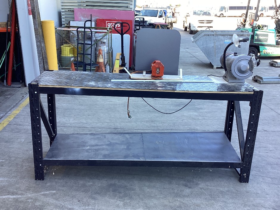 Metal Work Bench With Industrial Bench Grinder