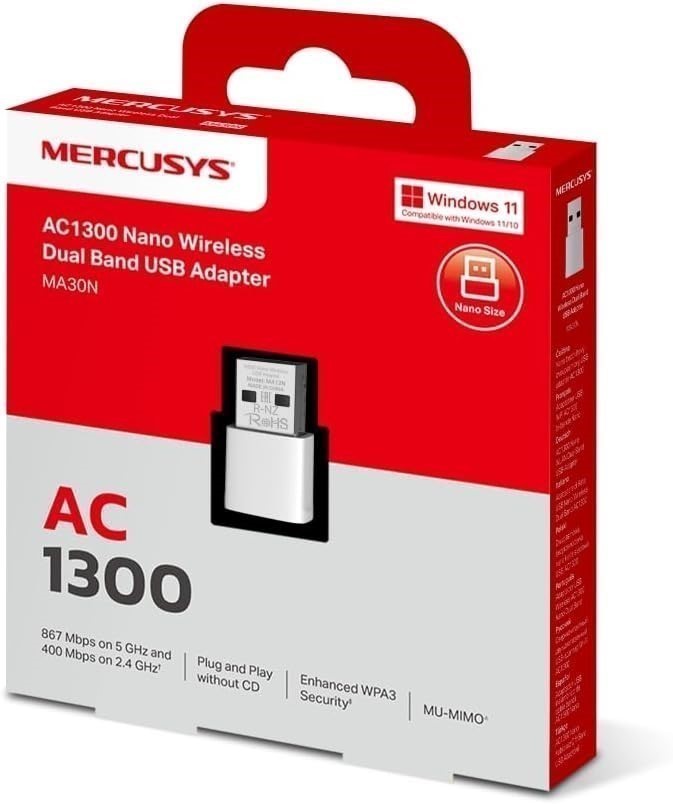 Mercusys AC1300 Nano Wireless Dual Band USB Adapter, Plug & Play  Buyers No