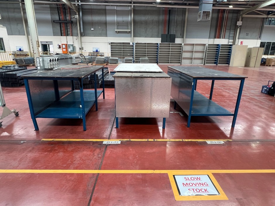 wooden top workbenches x3