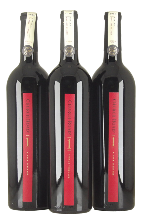 Church Road 1 Single Vineyard Gimblett Gravels Merlot 2020 (3x 750mL)