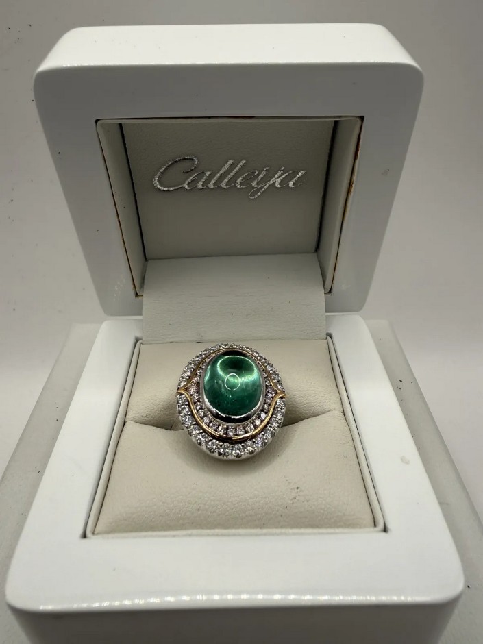 CALLEJA 18ct Platinum and Rose Gold Aquamarine & Diamond Dress Ring with