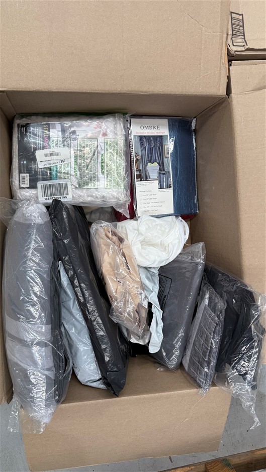 Assorted Box of Curtains, Linen etc. NB: Items may not be in original packa