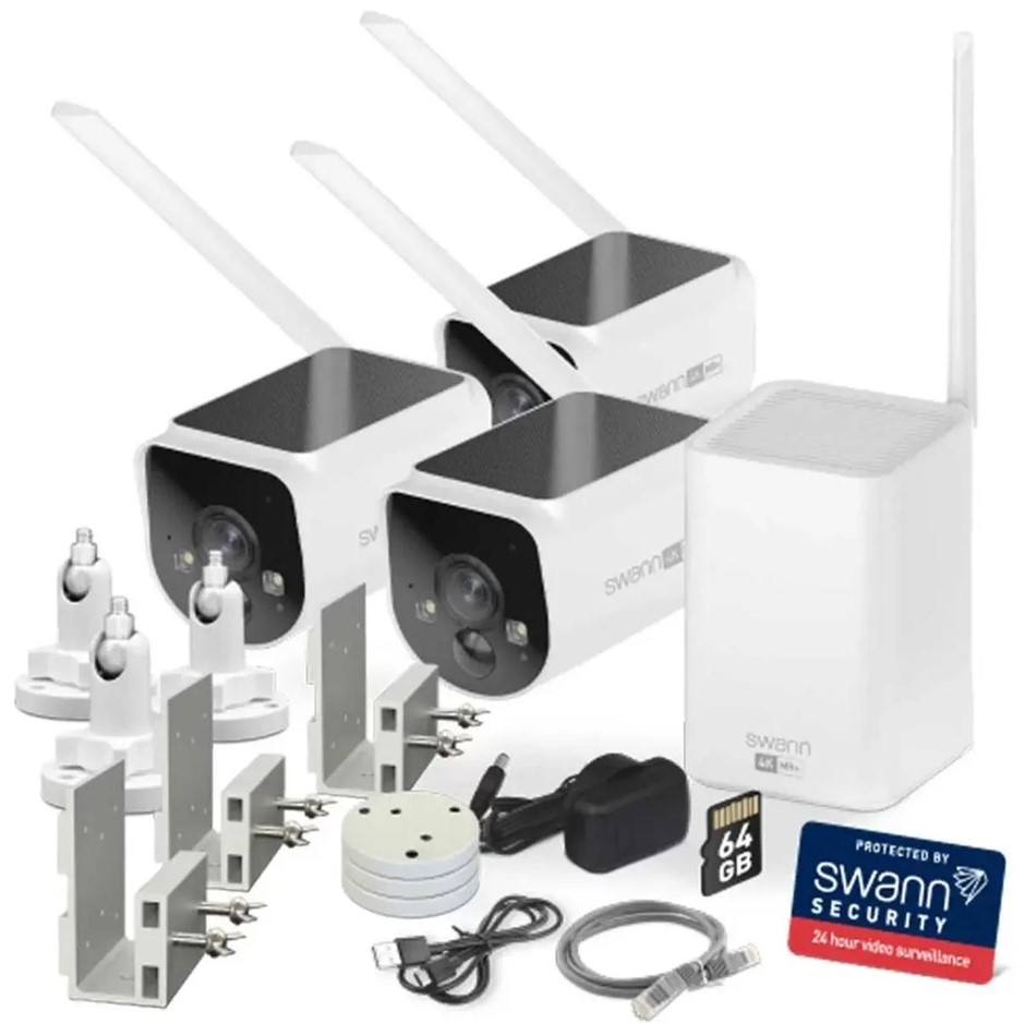 SWANN MaxRanger4K Solar 3 Camera Security System SWNVK-MR4KSD3GM. NB: Has B
