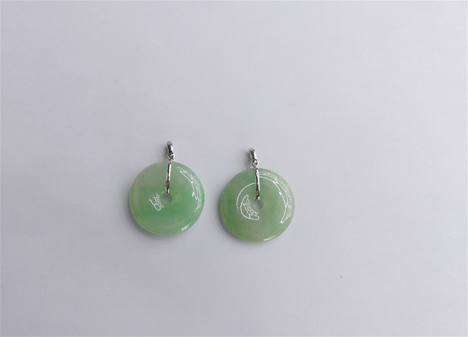 ( 2 Pack ) Light Green Jadeite Donut Pendants With Silver Tone Metal Bale