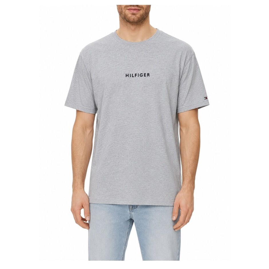 TOMMY HILFIGER Small SS Hilfiger Tee, Size 2XL, 100% Cotton, Light Grey (P6