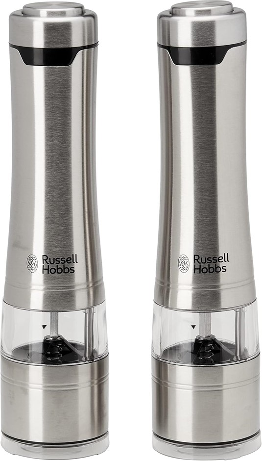 RUSSELL HOBBS Salt & Pepper Mills, Brushed Stainless Steel. NB: minor use,