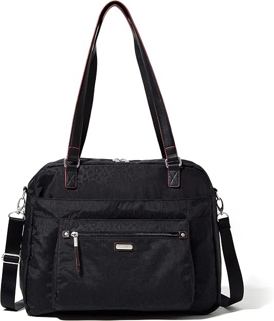 Baggallini Womens Overnight Expandable Laptop Tote, Black Cheetah Emboss