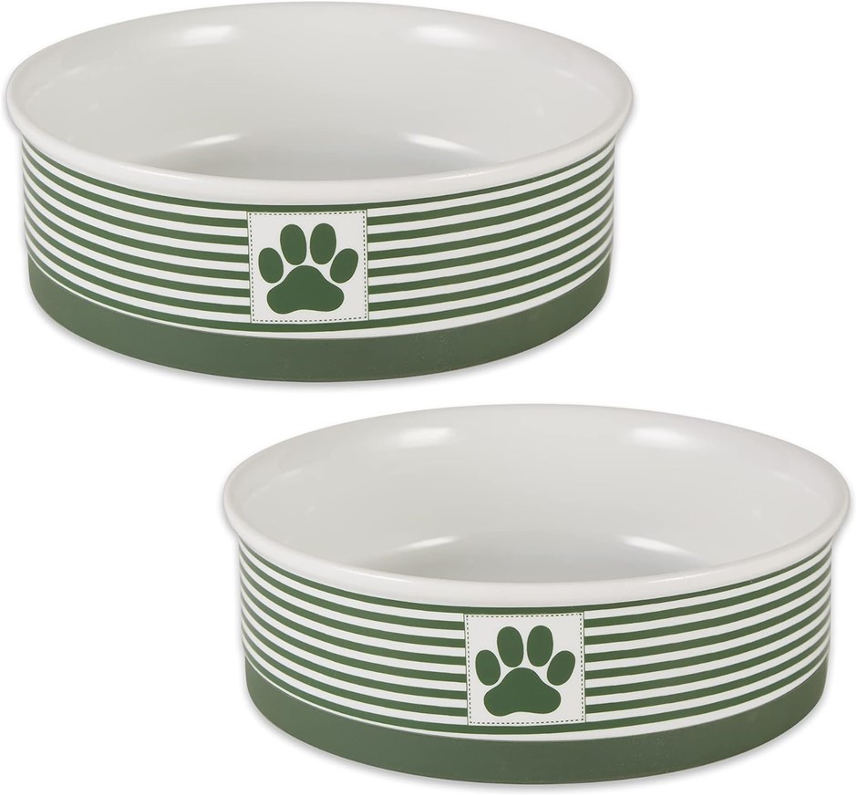 Bone Dry Paw & Patch Ceramic Pet Collection, Large Set, 7.5x2.4, Hunter Gre