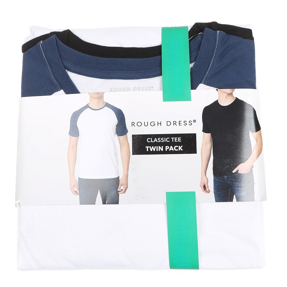 ROUGH DRESS Men's Classic Tee Twin Pack, Size M, 100% Cotton, Black & Dark
