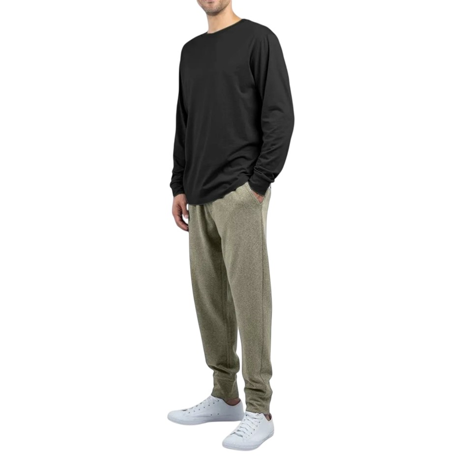 JACHS Men's 2-Piece Crewneck+Lounge Pant Set, Size L, Black/Olive. Buyers