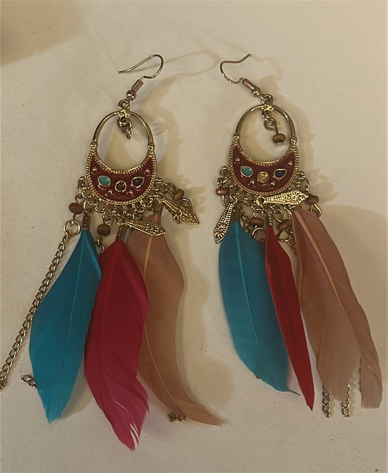 Bohemian-style Gold-tone Feather Drop Earrings