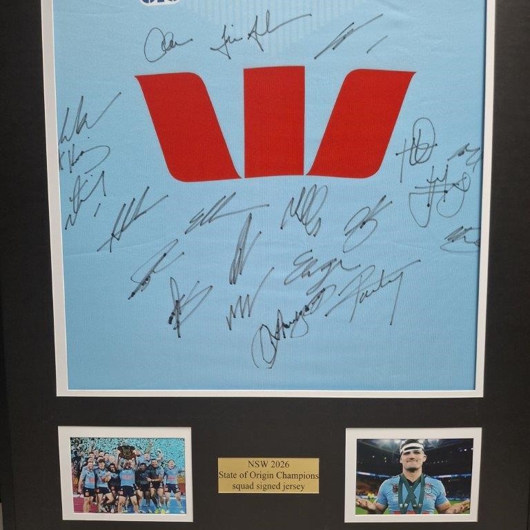 NSW STATE OF ORIGIN 2026 SQUAD SIGNED & FRAMED JERSEY