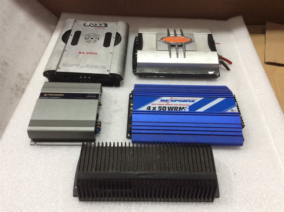 Mixed Car Audio Amplifiers Including Bose, Boss Audio & Pioneer (Lot of 5)