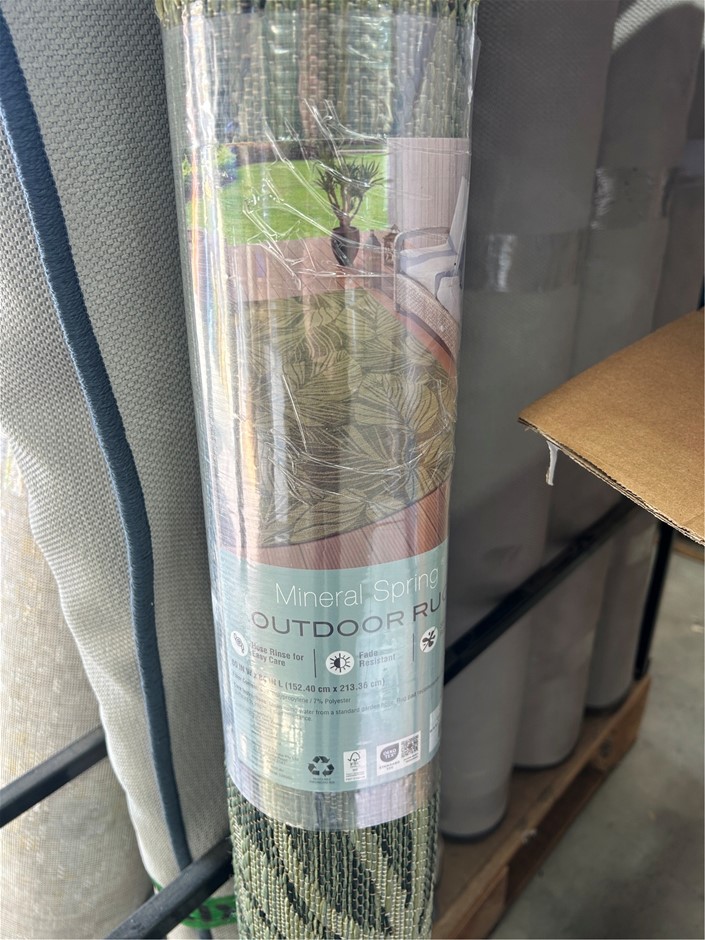 MINERAL SPRING Outdoor Area Rug, 152cm x 213cm, Tonal Green. NB: Has tear a
