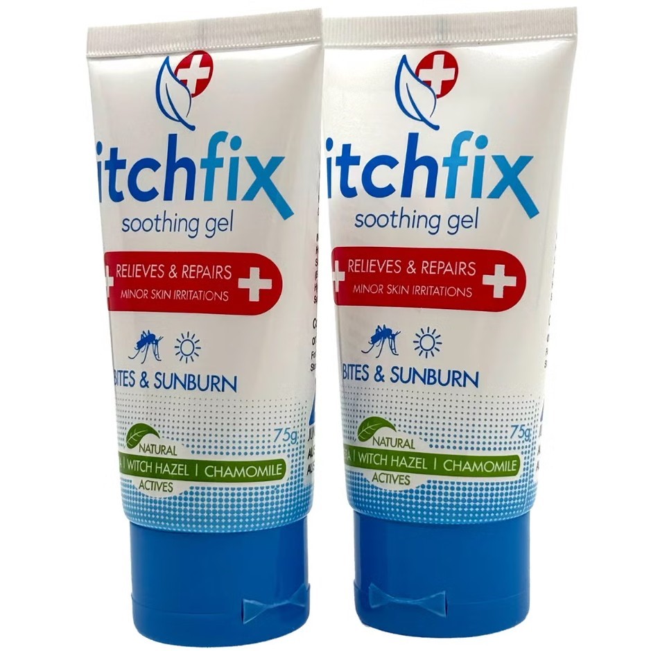 2 x ITCHFIX Soothing Gel For Bites & Sunburn, 75g. N.B: Damaged box packagi