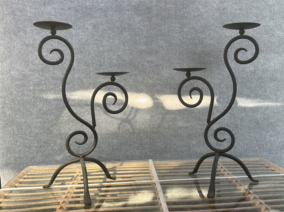 Black Wrought Iron Scroll Candle Holders
