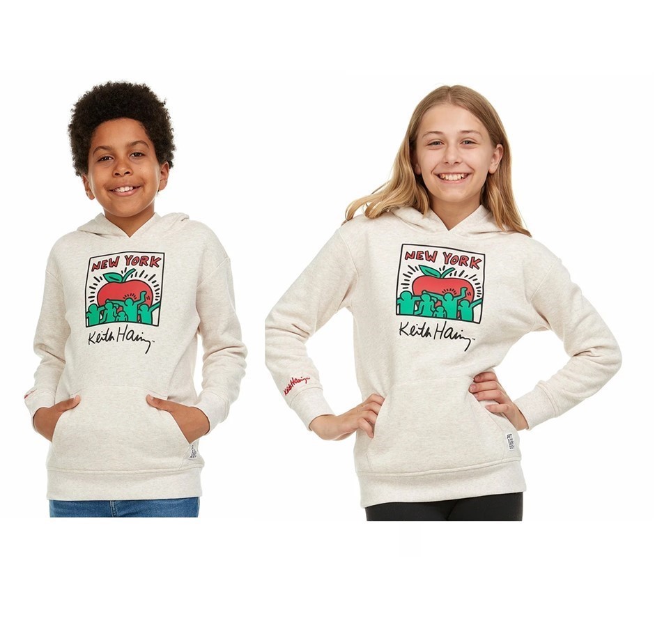KEITH HARING Unisex Youth Hoodie, Size S (7/8), 70% Cotton, Oatmeal Heather
