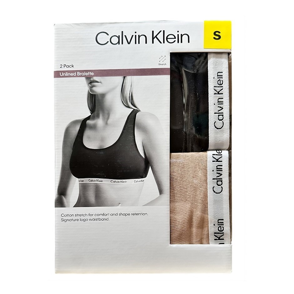 2 PACK Calvin Klein Women’s Unlined Bralettes, Black/Brown, Size S (QP1114S