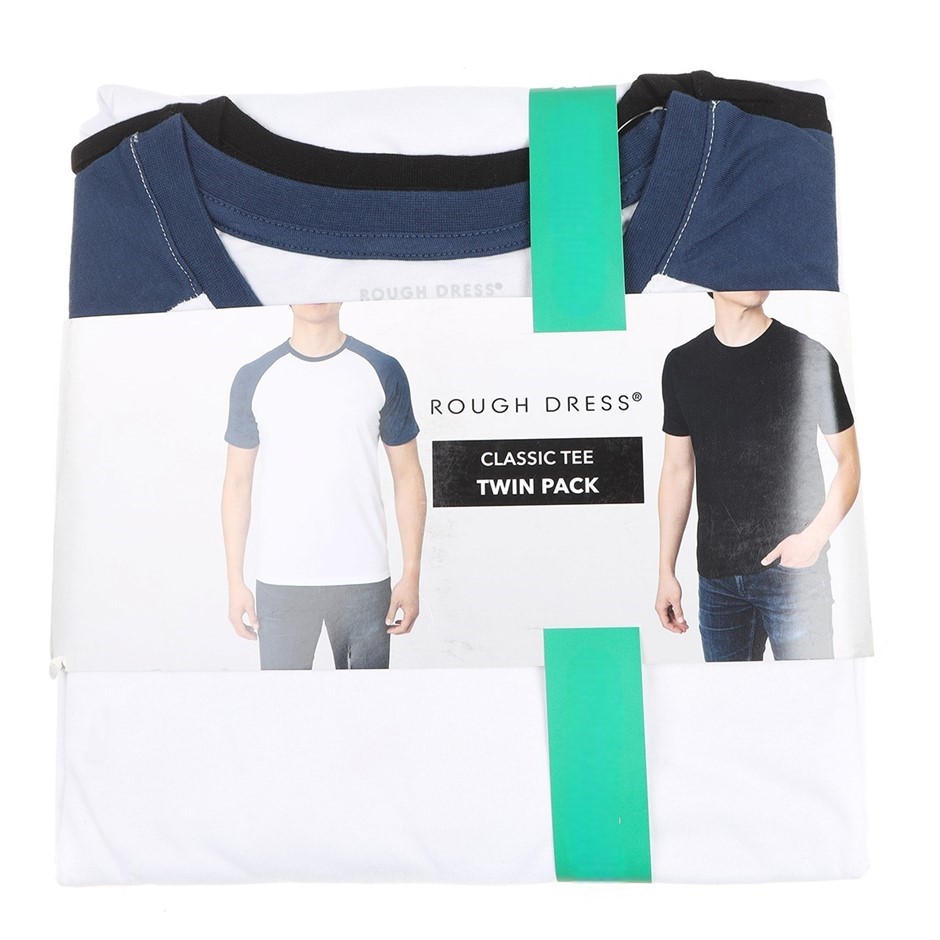 2pk x ROUGH DRESS Men's Classic Tee, Size M, 100% Cotton, Black & Dark Azur