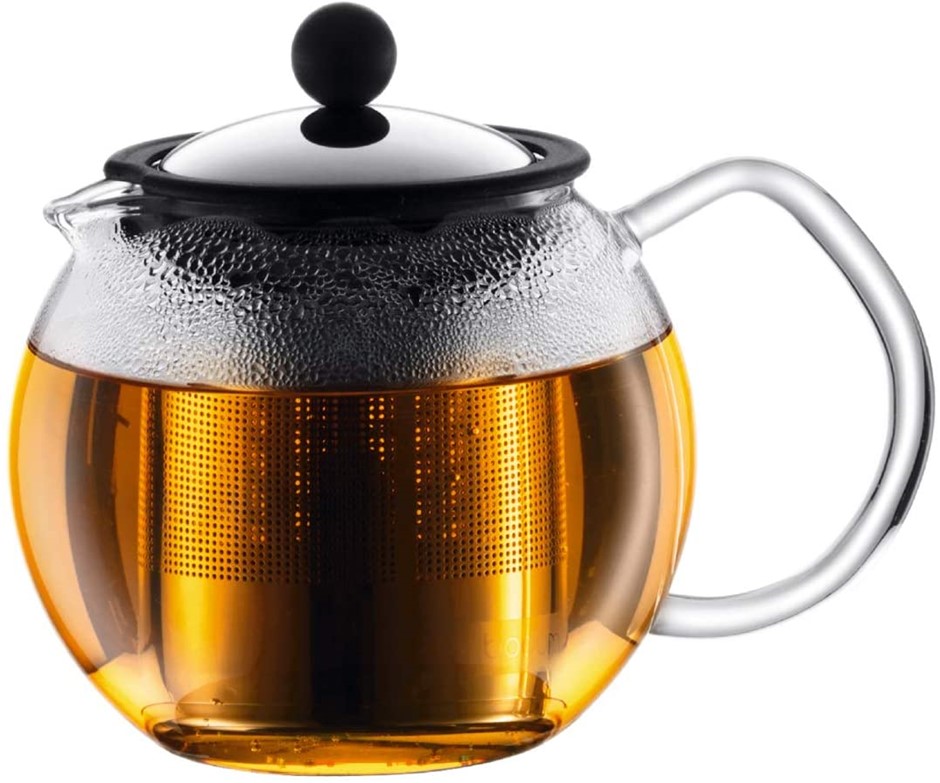 BODUM Tea Press with Filter, Glass, Capacity: 481mL, Colour: Chrome. NB: no
