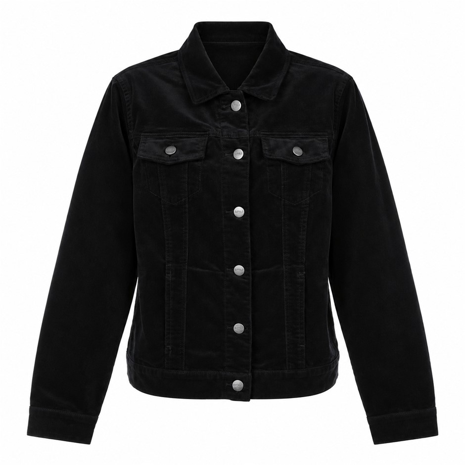 BUFFALO DAVID BITTON Women's Corduroy Jacket, Size M, 98% Cotton, Black.