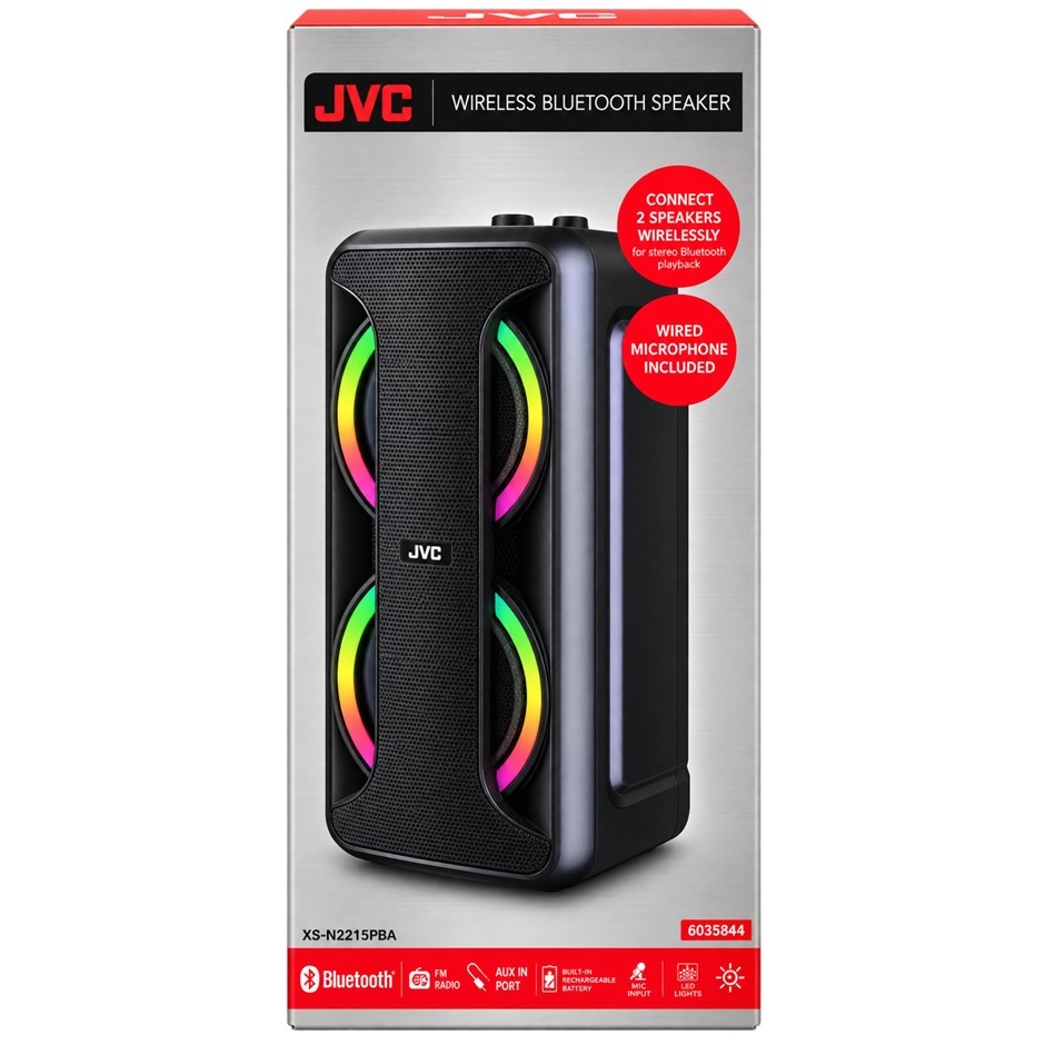 JVC Wireless Bluetooth Speaker with 1 Wired Microphone, Black (20cm x 19cm