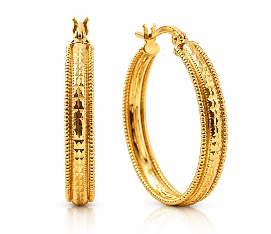 18K/ITALY  Yellow Gold BondedEarring -Quality Guarantee--Bonus Gift