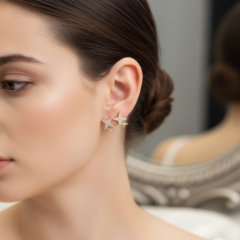 18K/Italy  Gold Bonded Earring -(stamped 18K/Italy)-Warranty Quality-Bonus