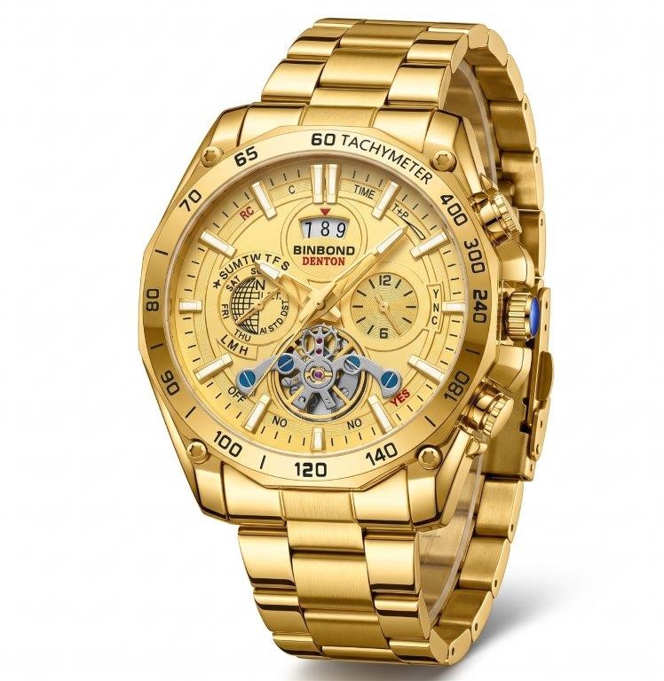 Jewelz Merchants Luxury Men’s Gold-Tone Automatic-Style Watch