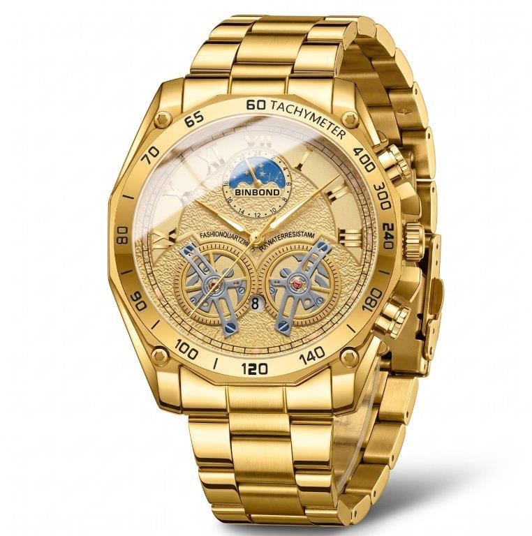 Jewelz Merchants Men’s Luxury Gold-Tone Watch – Gold Dial