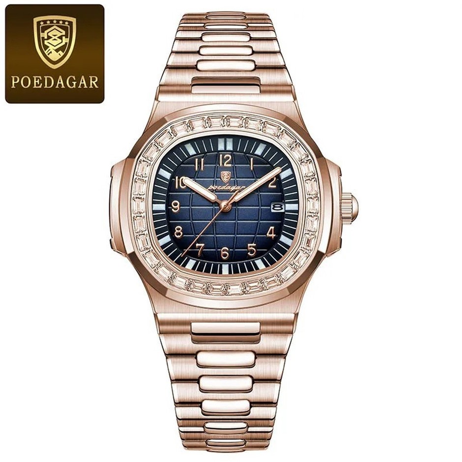 POEDAGAR SS Square RG Quartz Wristwatch