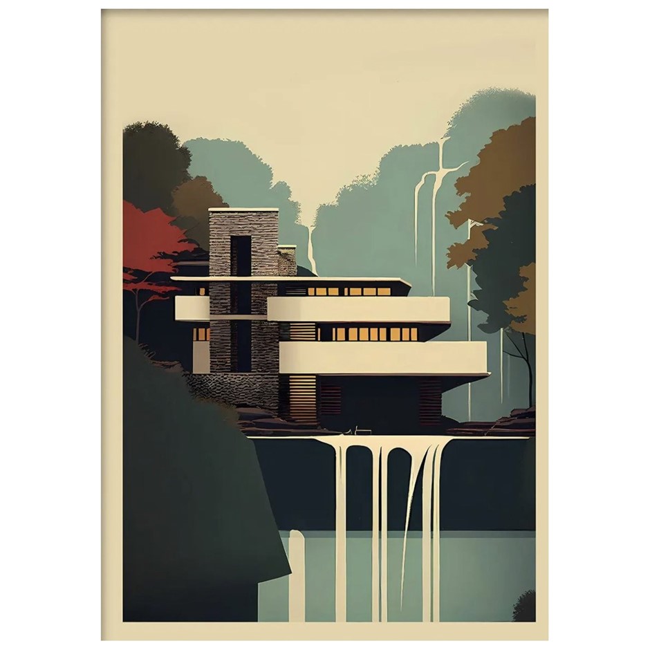 FRANK LLOYD WRIGHT (After) " Falling Water" Canvas Print