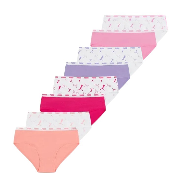 8-Pack PUMA Girls' Bikini Underwear, Size US Medium, 95% Cotton, Pink Combo