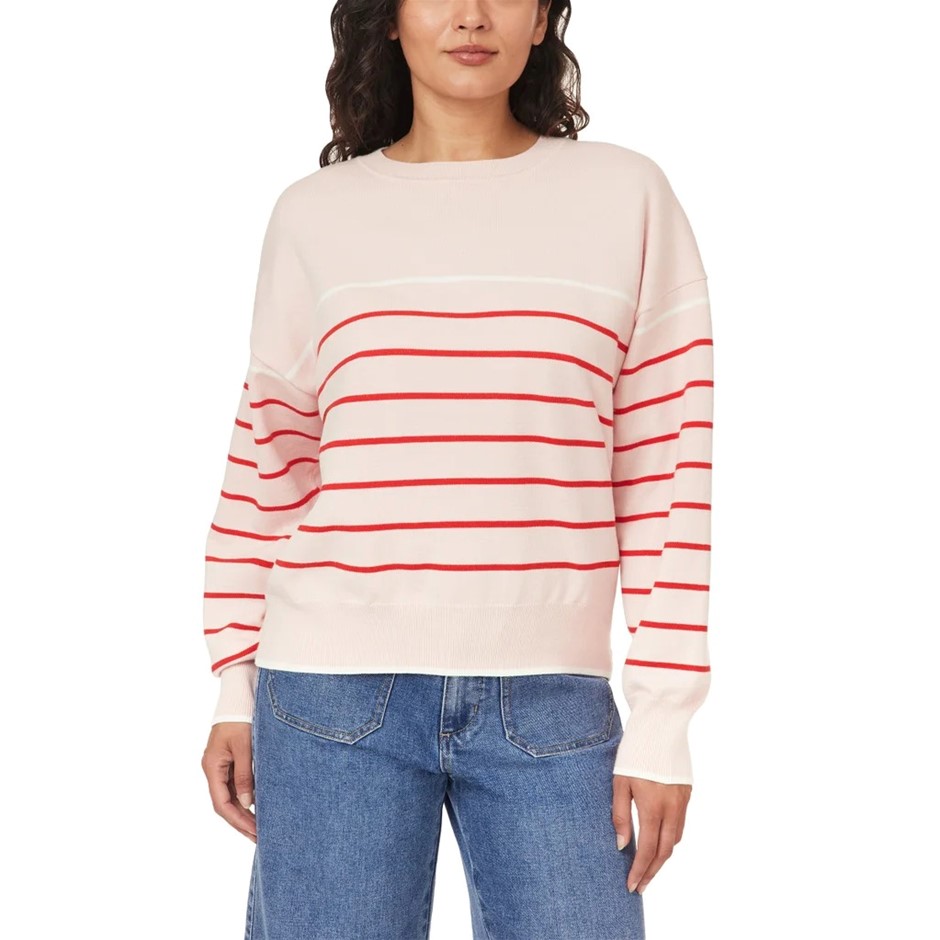 C&C CALIFORNIA Women's Sweater, Size L, Pink Stripe.