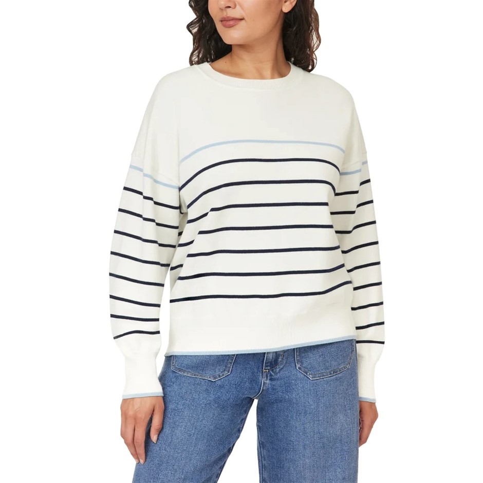 C&C CALIFORNIA Women's Sweater, Size XL, White Stripe.