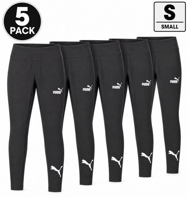 5 x PUMA Women's ESS+ Logo Power Leggings, Size S, 95% Cotton, Black (01),