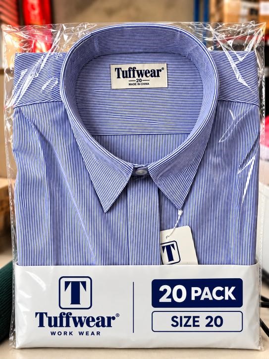 20 PACK TUFFWEAR Ladies Short Sleeve Business Shirt, Blue Stripe, Size 20