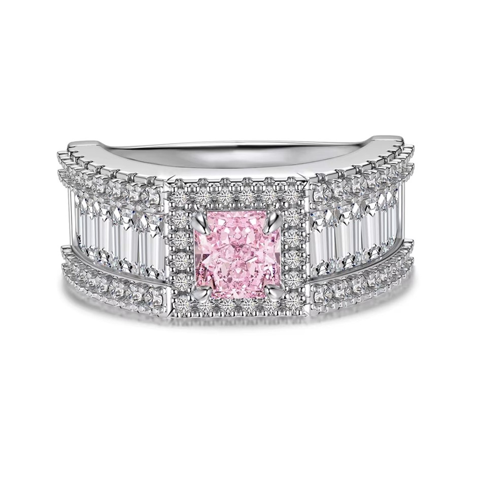 925 Sterling Silver Wide Band 5A Cubic Zirconia Ring - Size 8